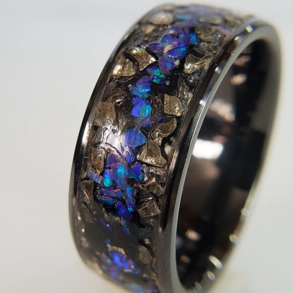 "Pathway" Ring with Blue Opal & Black/Silver Stones - Picture 4 of 6